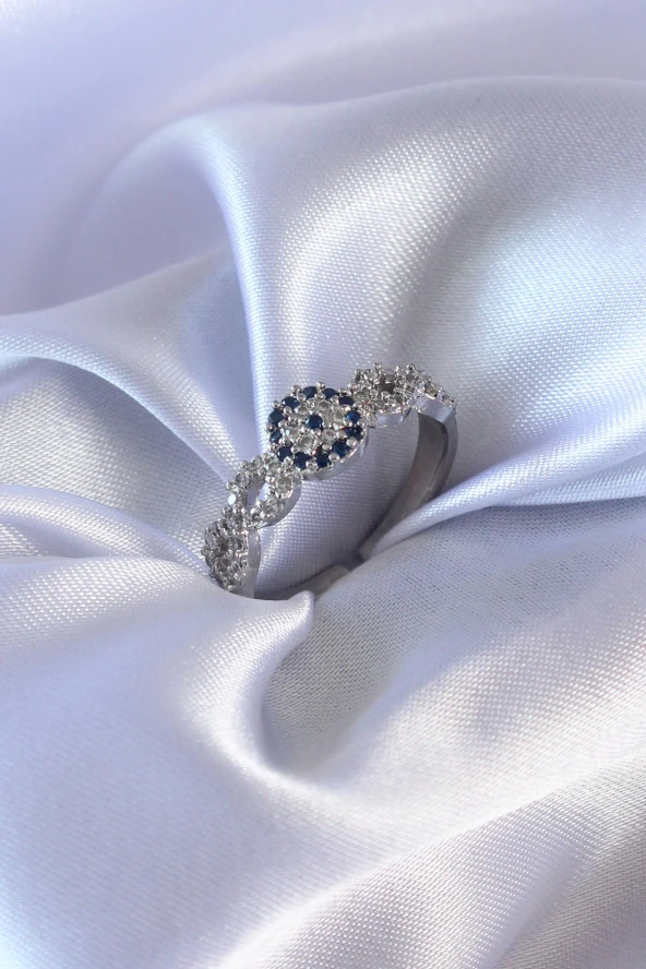 Gümüş Renk Zirkon Taşlı Nazar Boncuk Model Kadın Yüzük - TJ-BYK2570 ürün görseli 1