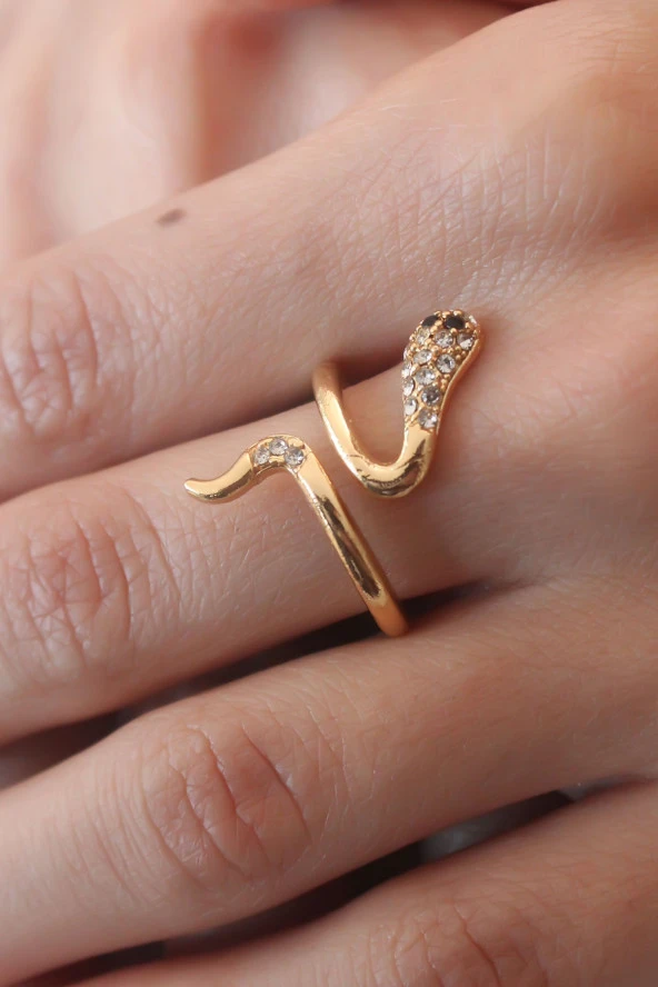 Gold Renk Yılan Model Zirkon Taş Detay Kadın Yüzük - TJ-BYK2514 ürün görseli 1