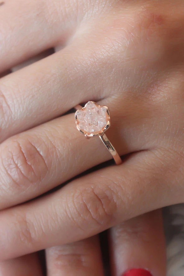 Pudra Lotus Çiçek Figür Gold Renk Kadın Yüzük - TJ-BYK2487 ürün görseli 1