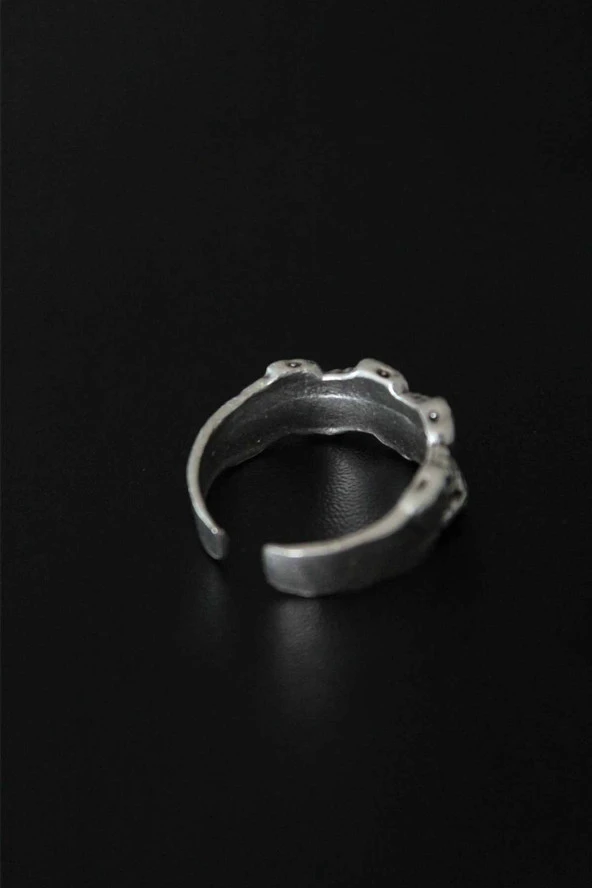 Kuru Kafa Desen Ayarlanabilir Antik Gümüş Renk Erkek Yüzük - TJ-EY520 - Resim 2