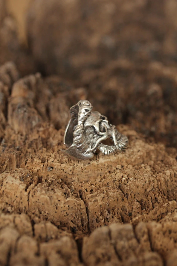 Saçlı Kuru Kafa Model Ayarlanabilir Erkek Yüzük - TJ-EY404 - Resim 2