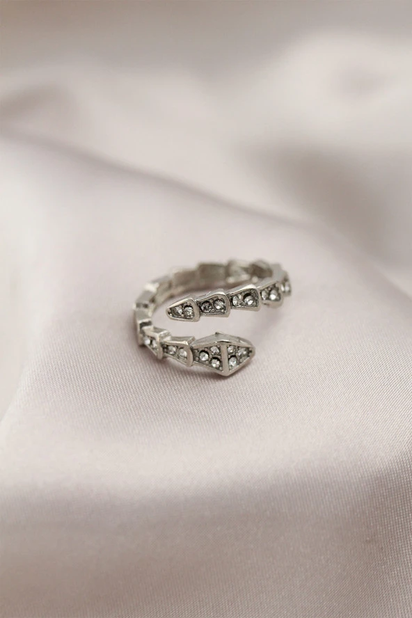 Gümüş Renk Metal Yılan Tasarımlı Taşlı Kadın Yüzük - TJ-BYK2196 ürün görseli 1