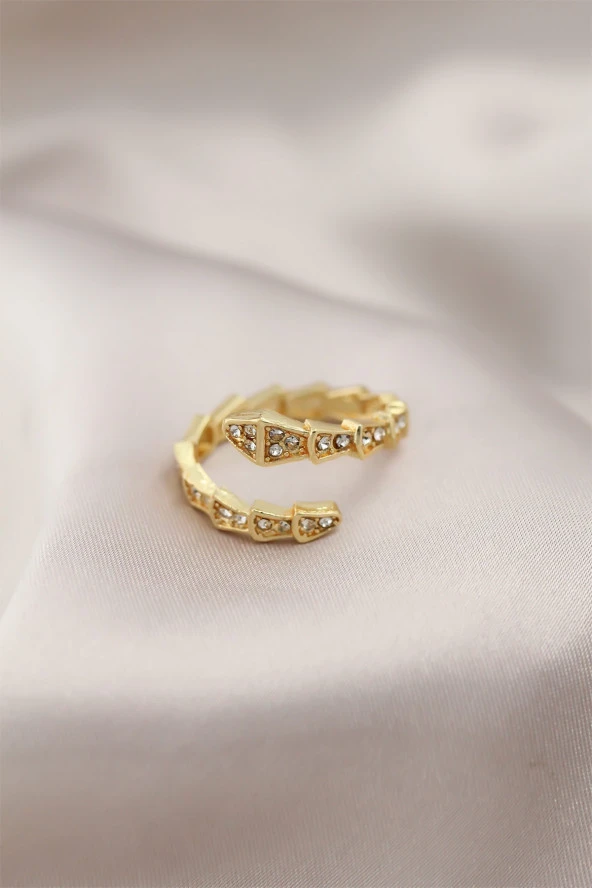 Gold Renk Metal Yılan Tasarımlı Taşlı Kadın Yüzük - TJ-BYK2197 ürün görseli 1