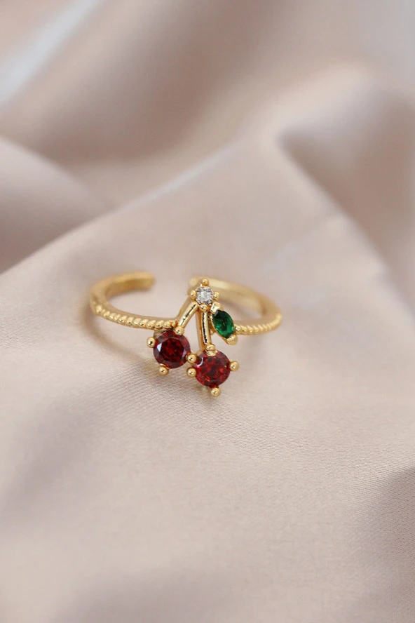 Ayarlamalı Gold Renk Metal Renkli Zirkon Taşlı Kiraz Yüzük - TJ-BYK2081 ürün görseli 1