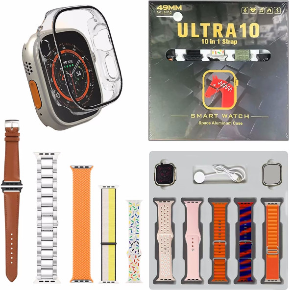 TT Ultra-10 49mm Bluetooth Akıllı Saat, 10 Kordonlu Set