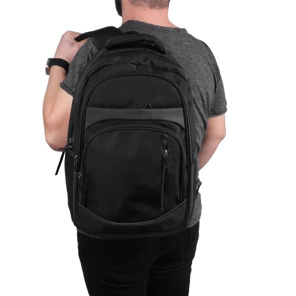 Bagacar Okul ve Günlük Laptop Bölmeli Su Geçirmez Sırt Çantası Siyah