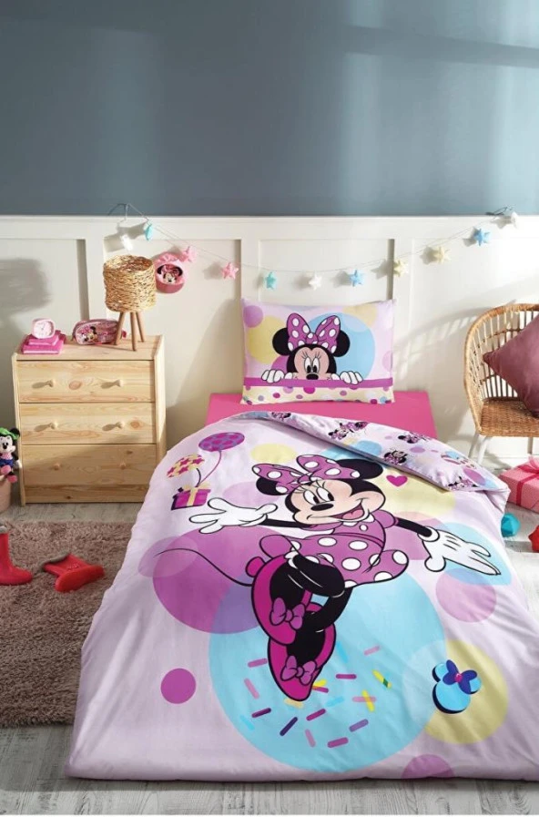 Özdilek Minnie Mouse Pembe Ranforce Tek Kişilik Disney Lisanslı Lastikli Fitted Çocuk Nevresim Takım