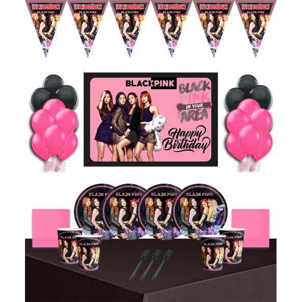 Blackpink Afişli 8 Kişilik Doğum Günü Parti Süsleri Malzemeleri Seti