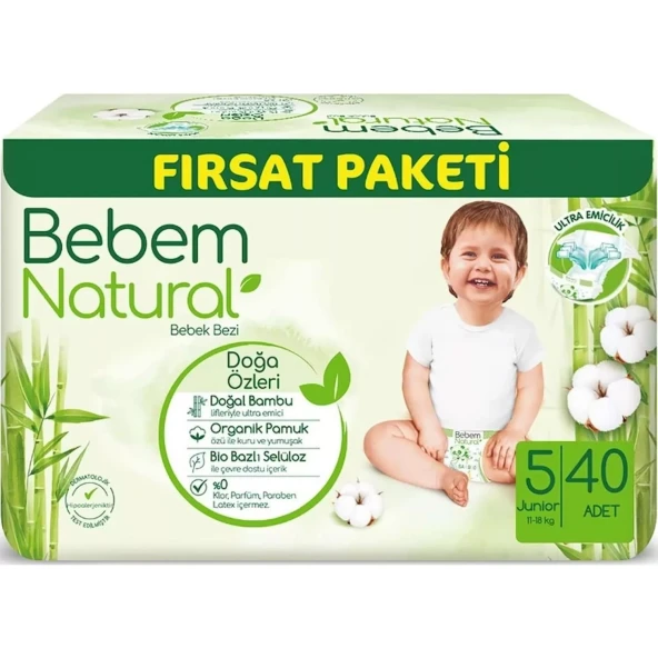Bebem Natural Bebek Bezi Fırsat Paketi 5 Beden 11-18 Kg 40 Adet