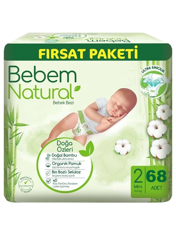 Bebem Natural Bebek Bezi Fırsat Paketi 2 Beden 3-6 Kg 68 Adet