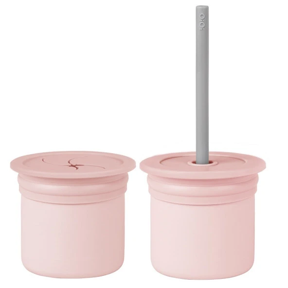 OiOi Ham+Hüp Pipetli Silikon Bardak Seti Pinky Pink / Powder Grey