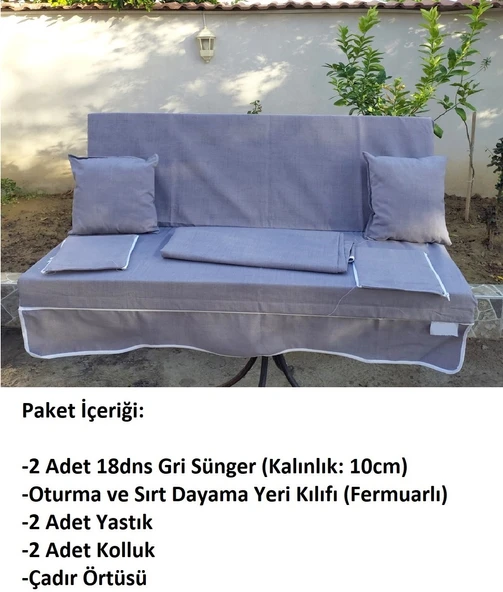 Mandaş Süngerli 3 Kişilik Salıncak Minder Seti (Pamuklu Kumaş)-Gri - 3
