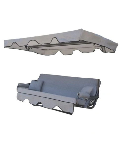 Mandaş Süngerli 3 Kişilik Salıncak Minder Seti (Pamuklu Kumaş)-Gri YENİ - 3