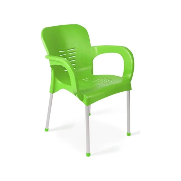 Metal Ayaklı Plastik Sandalye Koltuk Yeşil