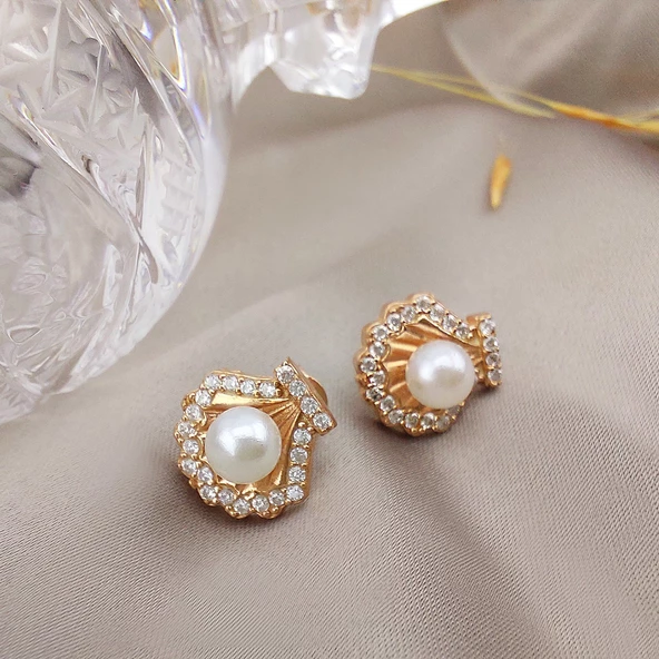 VAOOV 925 Ayar Gümüş İstiridye İnci Küpe - Resim 5