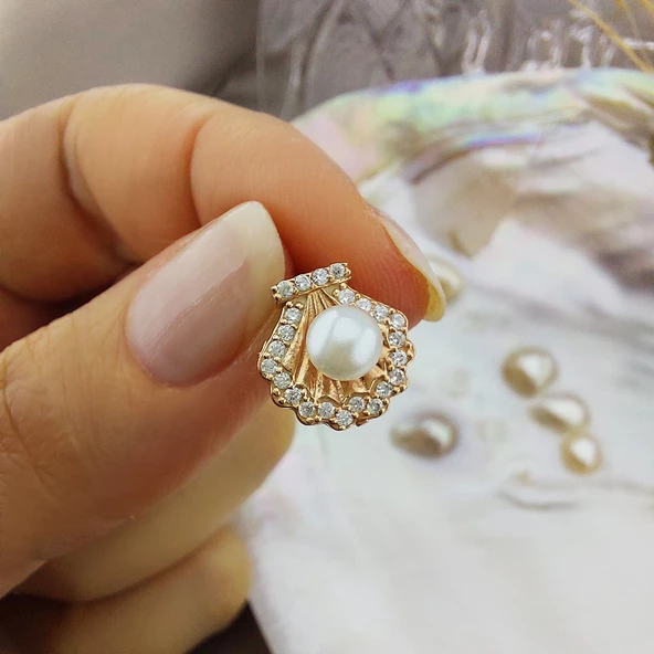 VAOOV 925 Ayar Gümüş İstiridye İnci Küpe - Resim 4