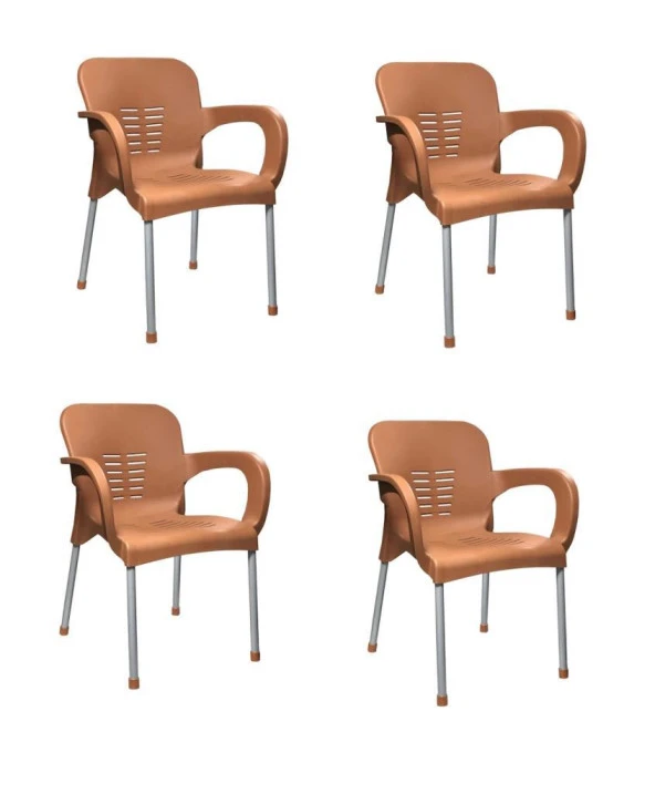4 Adet Metal Ayaklı Plastik Sandalye Koltuk Teak