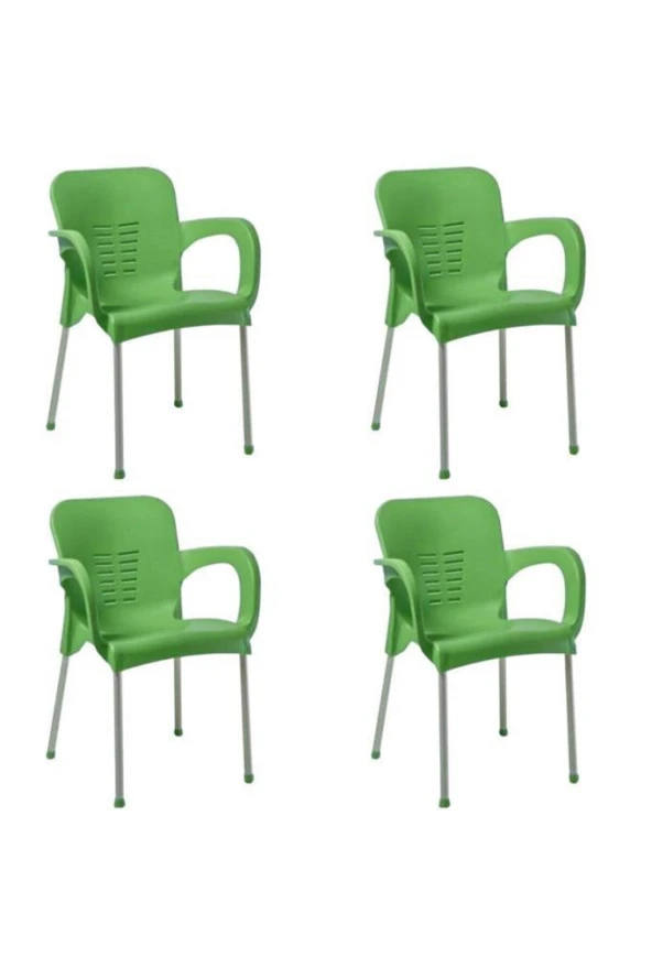 4 Adet Metal Ayaklı Plastik Sandalye Koltuk Yeşil