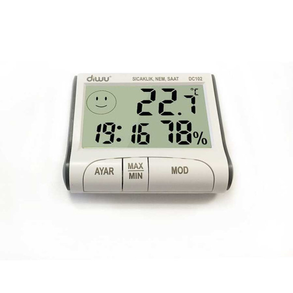 Diwu DC102 İç Mekan Termometre Nem Ölçer Saat - 2