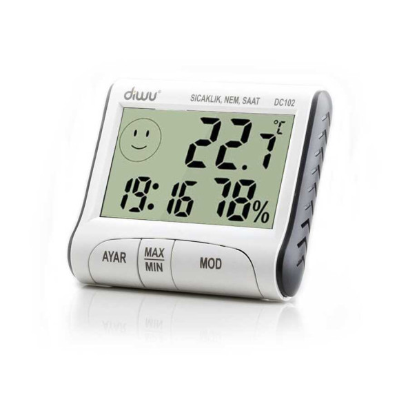 Diwu DC102 İç Mekan Termometre Nem Ölçer Saat - 4