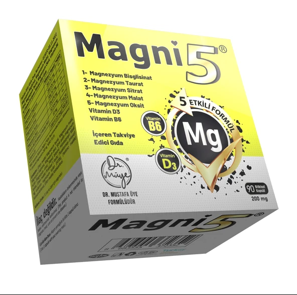 Magnezyum 5 Etkili Form 3 Aylık 90 Kapsül Magni5 B6 D Vitamini Bisglisinat Taurat Sitrat Malat Oksit - 6
