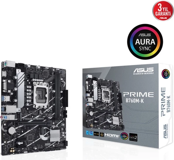 Asus Prıme B760M-K, 2xddr5, 2x M.2, D-Sub, Hdmı, 12-13.nesil, LGA1700 Soket, Anakart