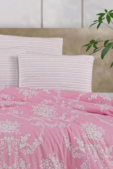 %100 Pamuklu Çift Kişilik Desenli Ranforce Kumaş Nevresim Seti - 200x220 cm - - 10