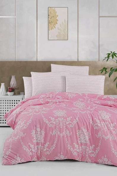 %100 Pamuklu Çift Kişilik Desenli Ranforce Kumaş Nevresim Seti - 200x220 cm - - 7