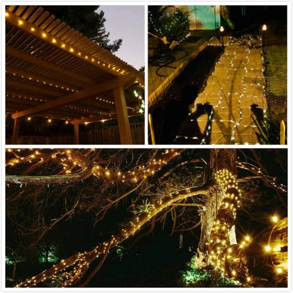 TechTic Solar 100 Led 12Metre Güneş Enerjili Bahçe Ev Parti Perde Süsü Noel Yılbaşı Ağacı Işığı - 6