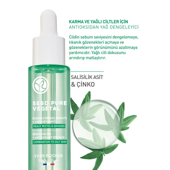 YVES ROCHER Karma ve Yağlı Ciltler için Sebo Pure Vegetal Antioksidan Yağ Dengeleyici Serum - 2