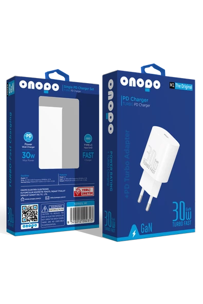 onopo Iphone ve Android Uyumlu 30W Type-C Girişli Şarj Adaptörü Başlığı - M1