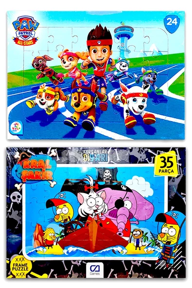 Paw Patrol (Pati Devriyesi) ve Kral Şakir 2 li Frame Puzzle/Yapboz