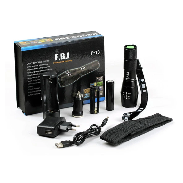 F.B.I F-T3 Su Geçirmez Alüminyum Oksidiyon Şarjlı El Feneri ürün görseli