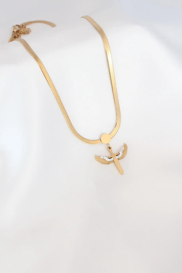 Mikail Figür Zirkon Taş Detay Gold Renk Çelik İtalyan Zincir Kadın Kolye - TJ-BKO6569 ürün görseli 1