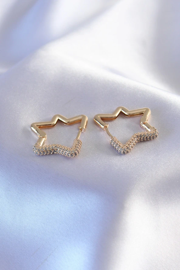 Gold Renk Zirkon Taşlı Yıldız Model Kadın Küpe - TJ-BKP7236 ürün görseli