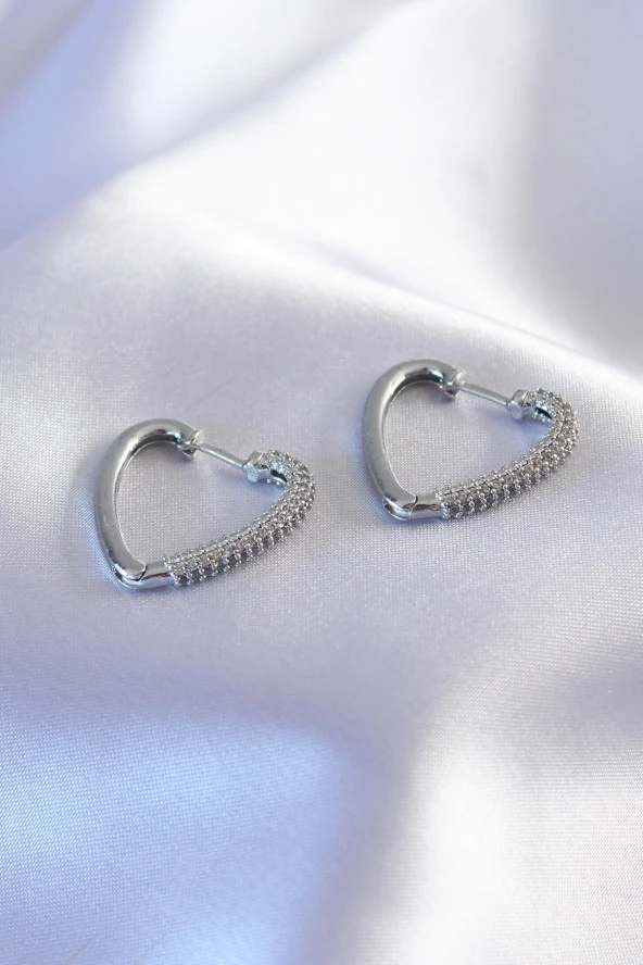 Gümüş Renk Zirkon Taşlı Kalp Model Kadın Küpe - TJ-BKP7239 ürün görseli