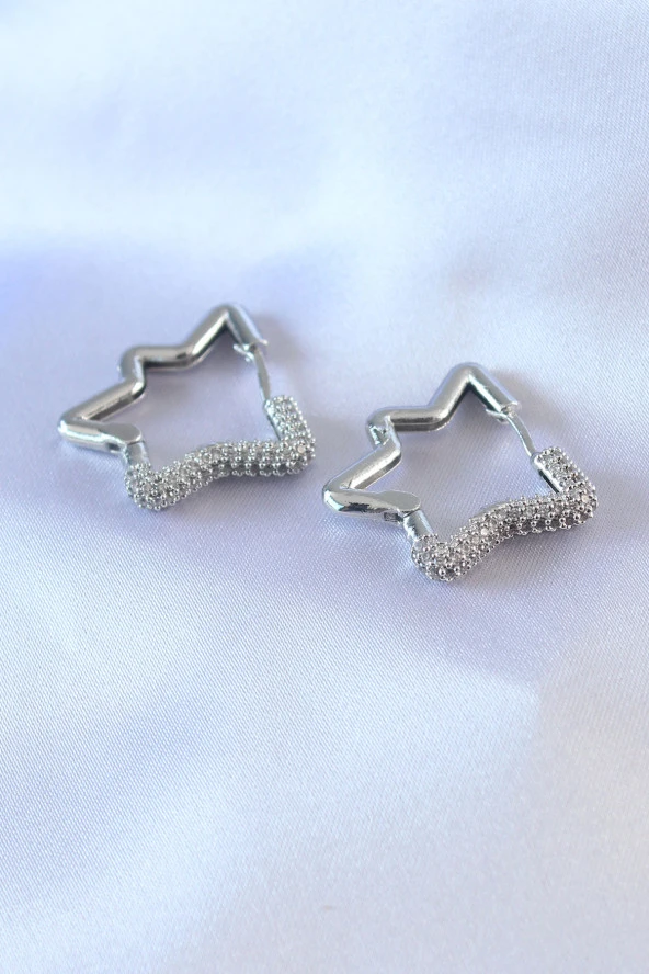 Gümüş Renk Yıldız Model Zirkon Taşlı Pirinç Kadın Küpe - TJ-BKP7528 ürün görseli