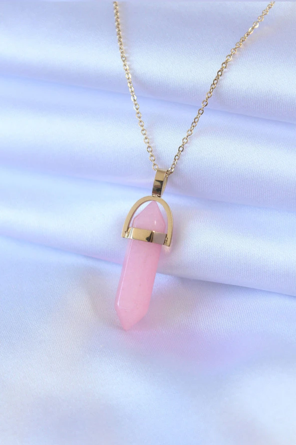 316L Çelik Gold Renk Kristal Pembe Taş Model Kadın kolye - TJ-BKO7472 ürün görseli