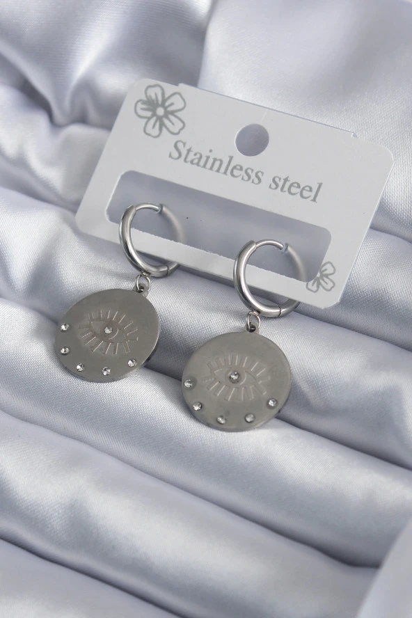 316L Çelik Gümüş Renk Göz İşleme Zirkon Taş Detay Kadın Küpe - TJ-BKP7959 ürün görseli