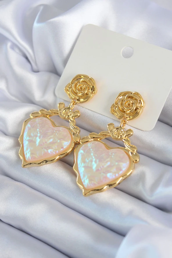 Gold Renk Gül Sallantı Kalp Model Pirinç VİP Kadın Küpe - TJ-BKP8044 ürün görseli 1