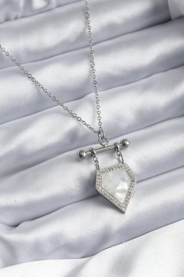 316L Çelik Gümüş Renk Zirkon Taş Detay Kadın Kolye - TJ-BKO7896 ürün görseli