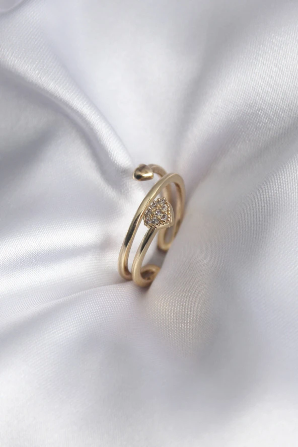 Pirinç Gold Renk Zirkon Taş Detay Kalp Model Kadın Yüzük - TJ-BYK2917 ürün görseli