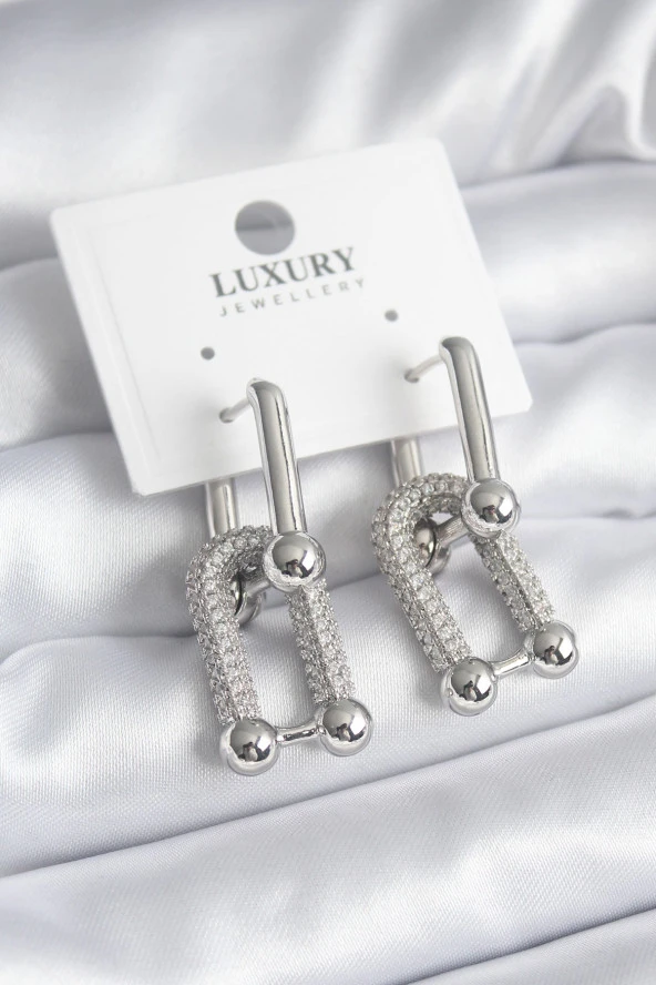 Pirinç Gümüş Renk Zirkon Taşlı Tiffany Model VIP Seri Kadın Küpe - TJ-BKP8335 ürün görseli