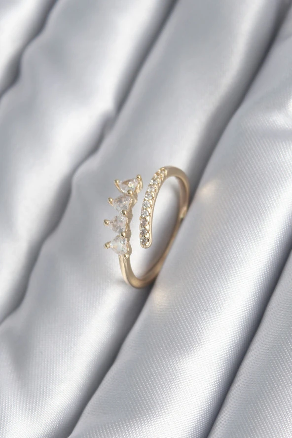 Pirinç Gold Renk Kalp Zirkon Taş Detay Kadın Yüzük - TJ-BYK2987 ürün görseli