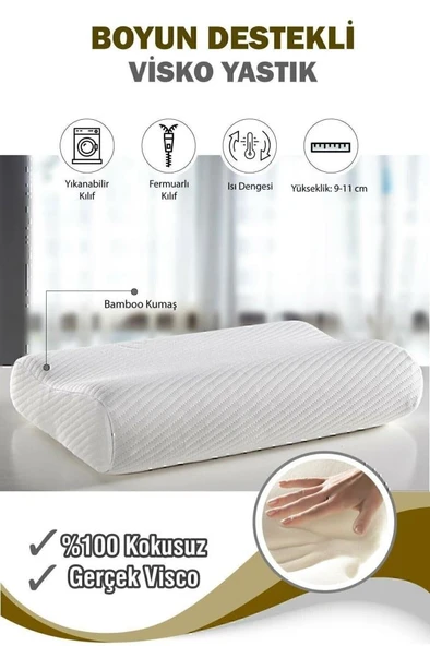 Auracar Ortopedik Visco Yastık Boyun Fıtığı Boyun Düzleşmesi Boyun Ağrısı Destekli Lüks Ortapedik Yastık.