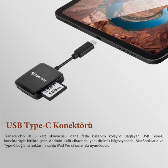 Transcend TS-RDC3 SD/microSD, USB 3.2 Gen 1, Siyah, Type C Kart Okuyucu - 3