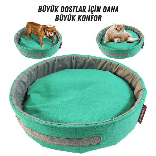 Sünger Simit Köpek Yuvası Küçük Irk Köpek Yatağı Ve Kedi Yatağı 55 Cm Turkuaz Antrasit