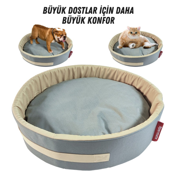 Sünger Simit Köpek Yuvası Küçük Irk Köpek Yatağı Ve Kedi Yatağı 55 Cm Antrasit Bej