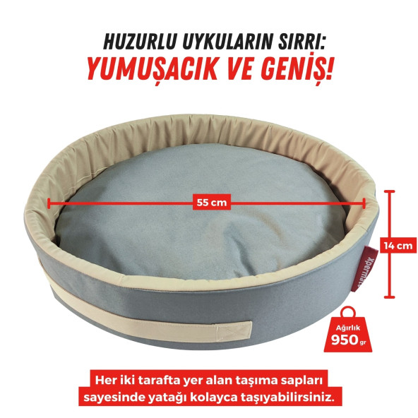 Sünger Simit Köpek Yuvası Küçük Irk Köpek Yatağı Ve Kedi Yatağı 55 Cm Antrasit Bej - 2