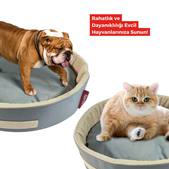 Sünger Simit Köpek Yuvası Küçük Irk Köpek Yatağı Ve Kedi Yatağı 55 Cm Antrasit Bej - 3